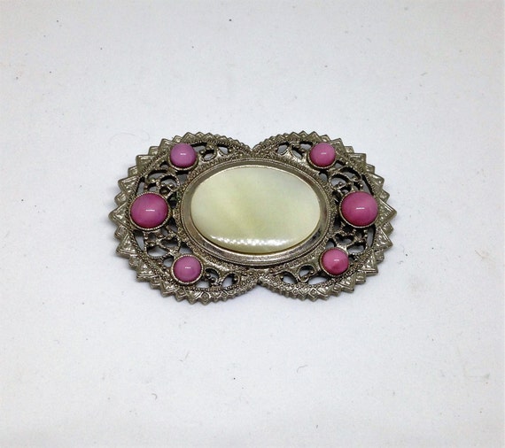 Vintage Mother of Pearl Brooch, Mother of Pearl C… - image 2
