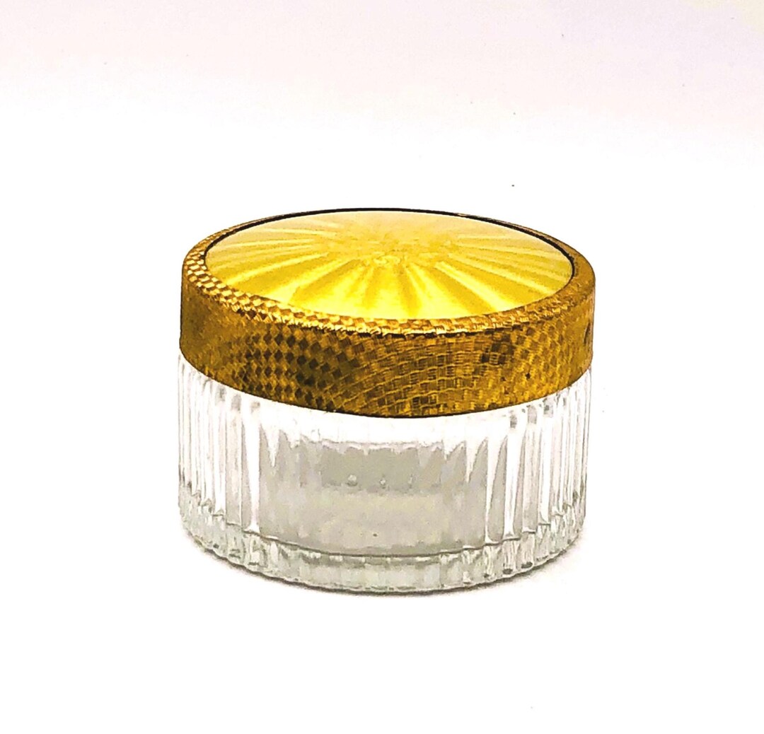 Vintage Ribbed Glass Vanity Jar: Gold Embossed Lid Jewelry Box - Etsy