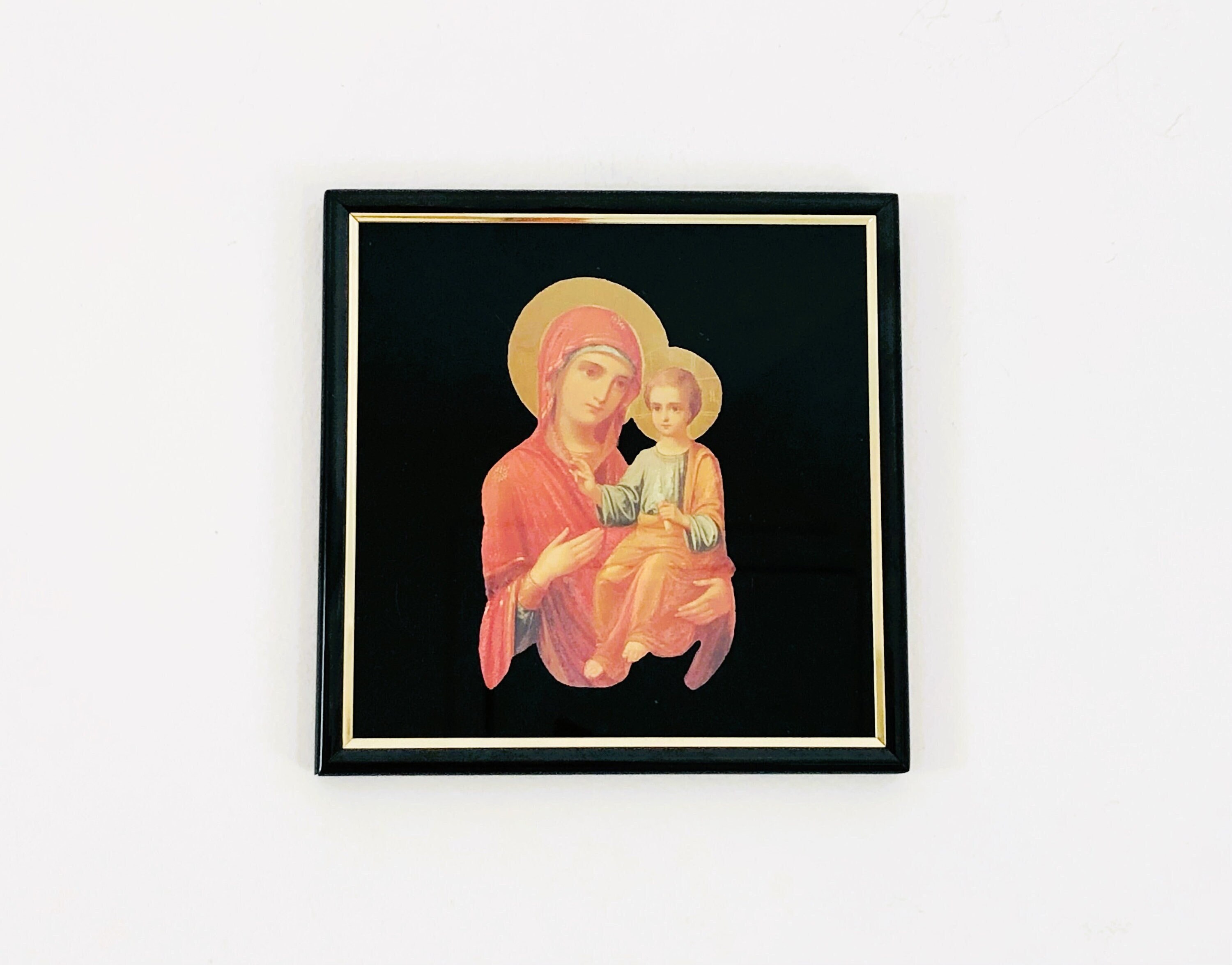 ヴィンテージの聖母子像（箔リトグラフ） - 宗教美術（6.25インチ四方