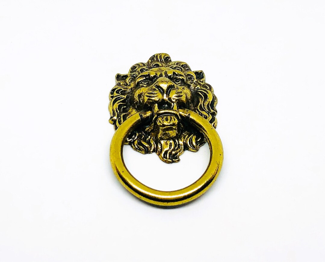 Vintage Lion Head, Brass Lion Head, Drawer Pull, Brass Drawer Pull