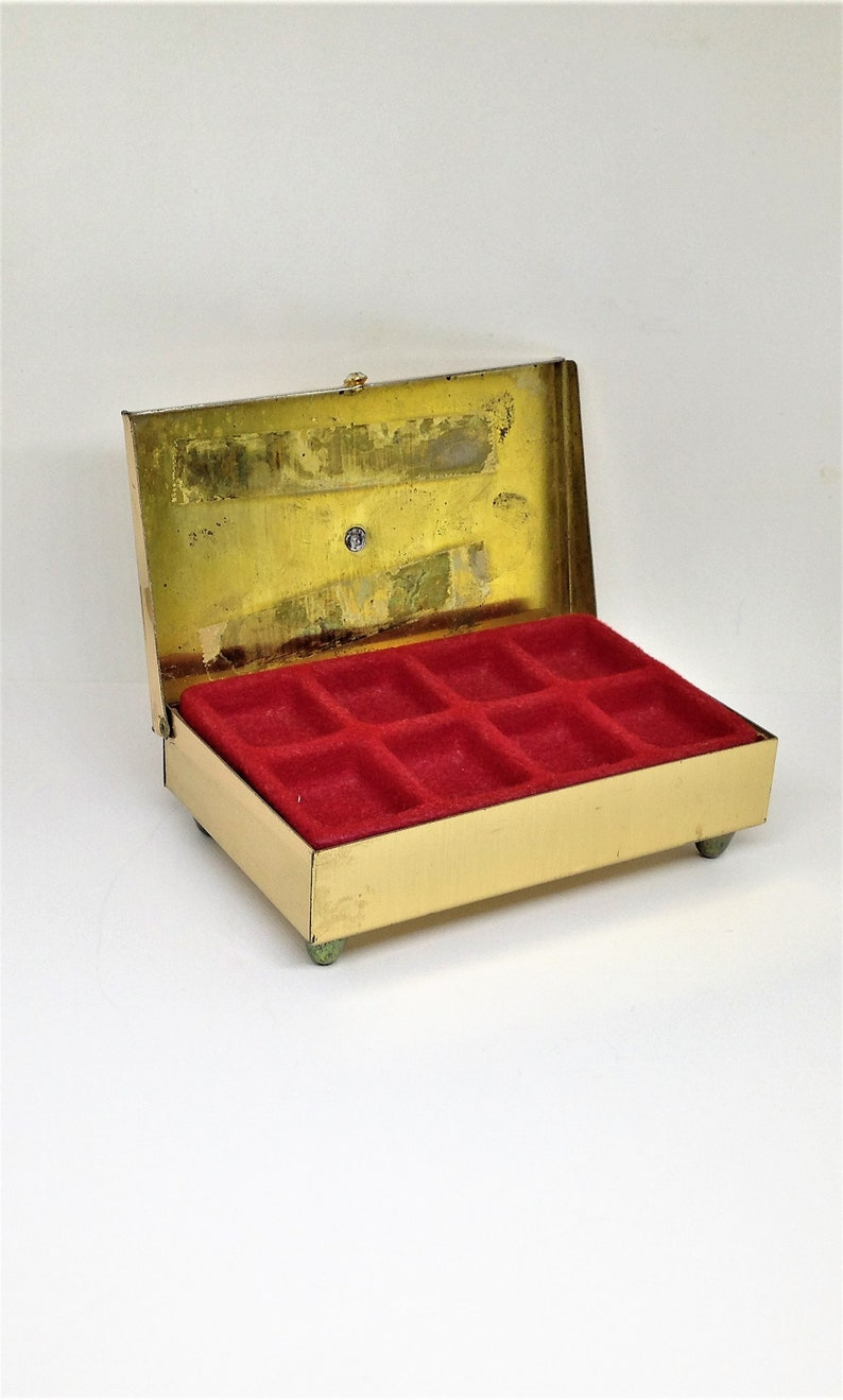 Vintage Jewelry Box Gold Metal Jewel Box Pearl Crown Jewel Etsy