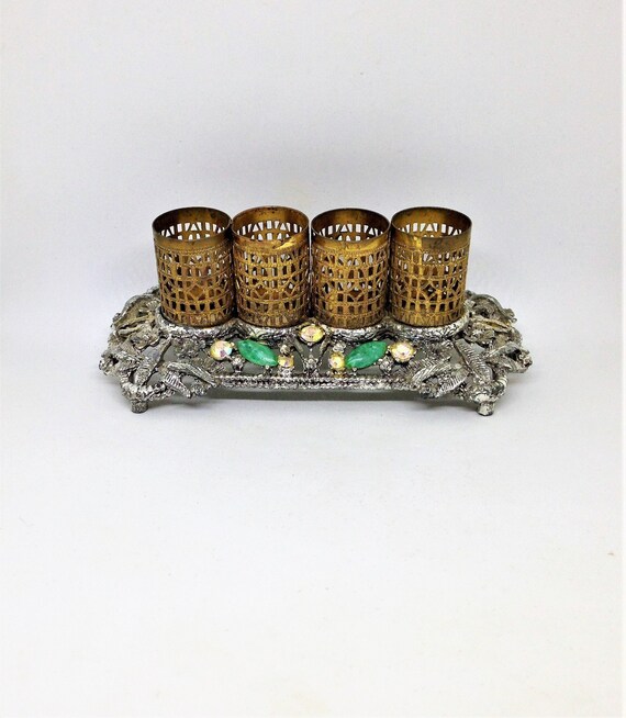 Vintage Lipstick Holder With Mirror Roses Brass Collectible 