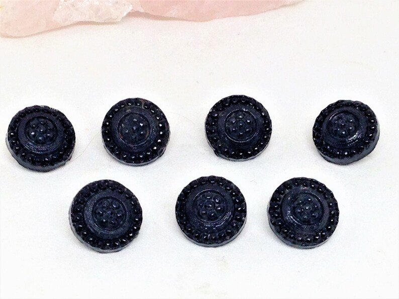 7 Black Buttons Black Shank Buttons Raised Bead Buttons Jewelry Button Vintage Button Lot Black Buttons Ornamental Buttons