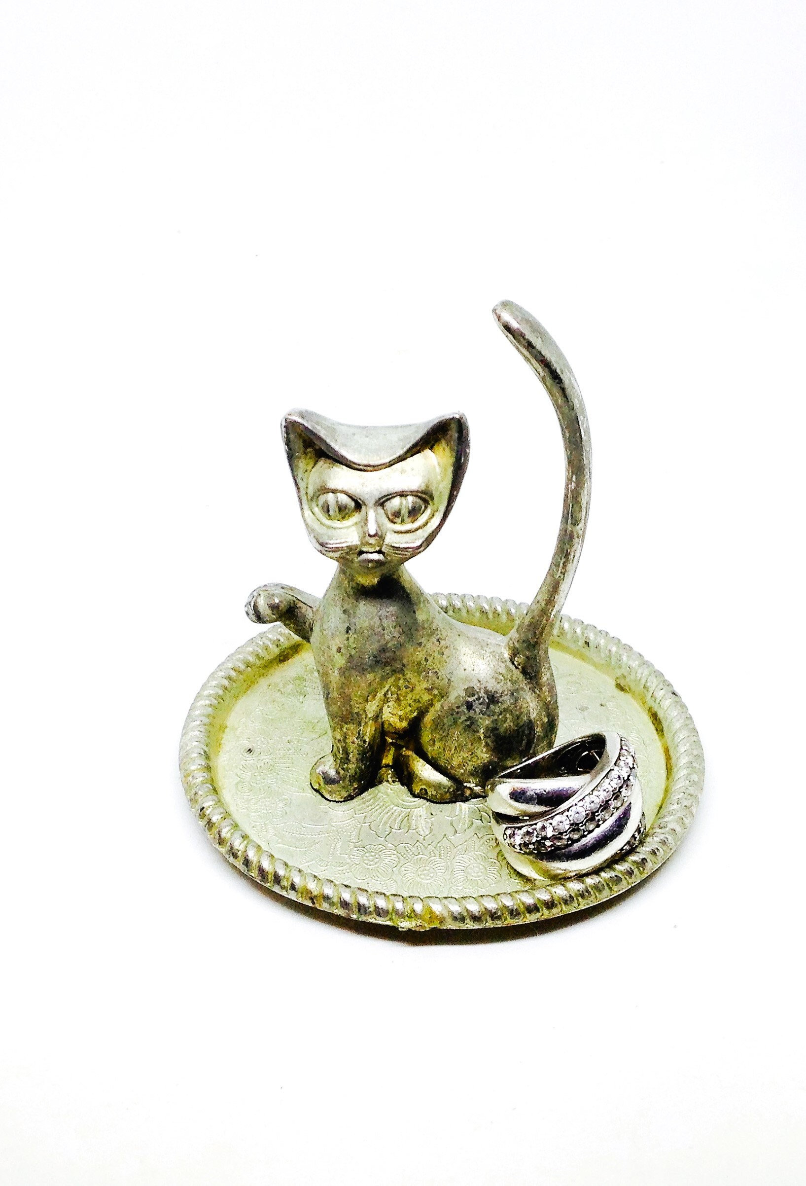 ヴィンテージシルバープレートキャットリングホルダー：ジュエリー