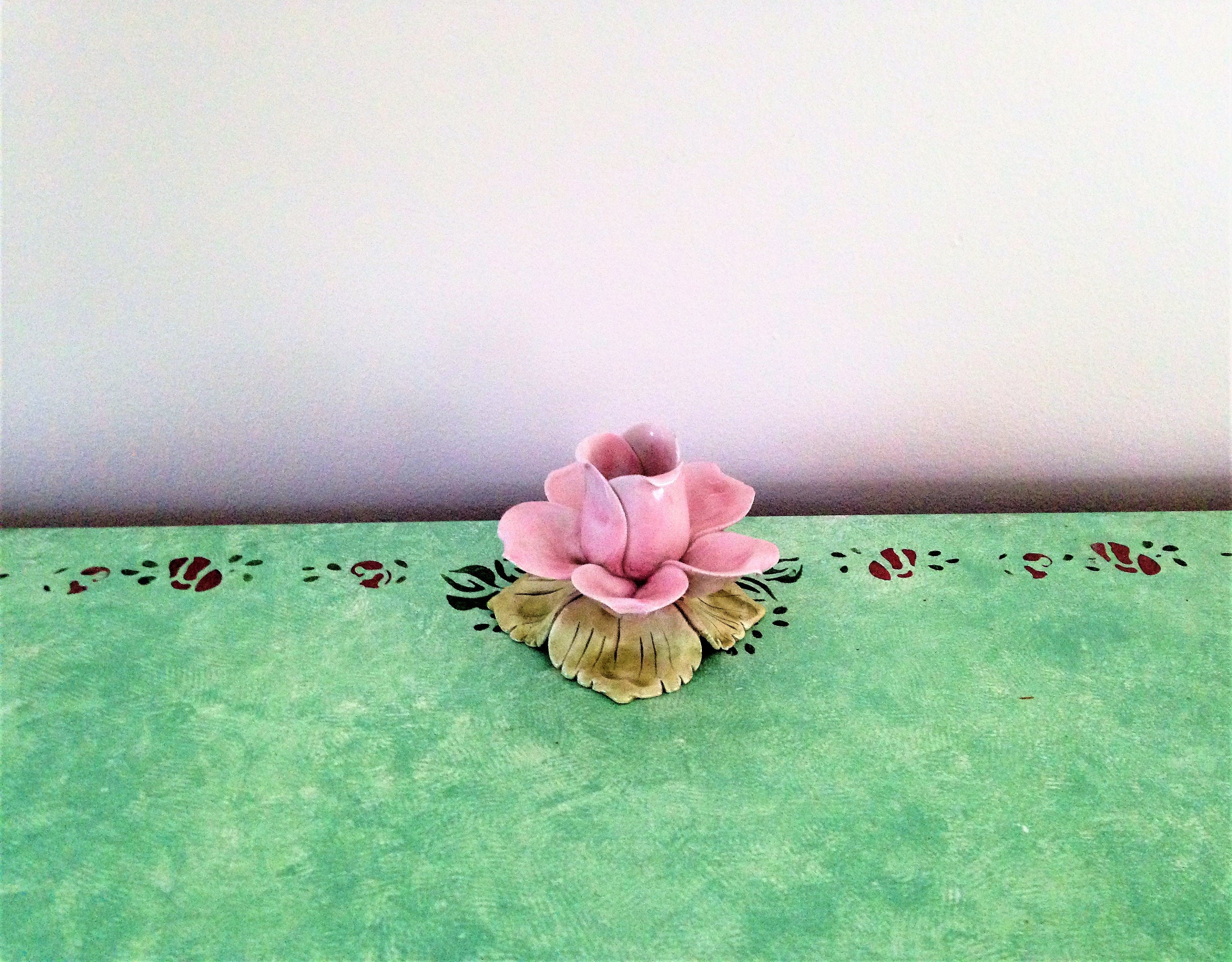 Vintage Porcelain Rose Candle Holder Pink Rose Candle Etsy
