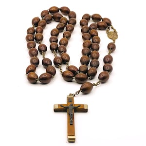 Vintage Rosary, Large Bead Rosary, Wood Bead Rosary, Italy Rosary, Brown Bead Rosary, Church Beads, Prayer Beads, Long Wood Rosary