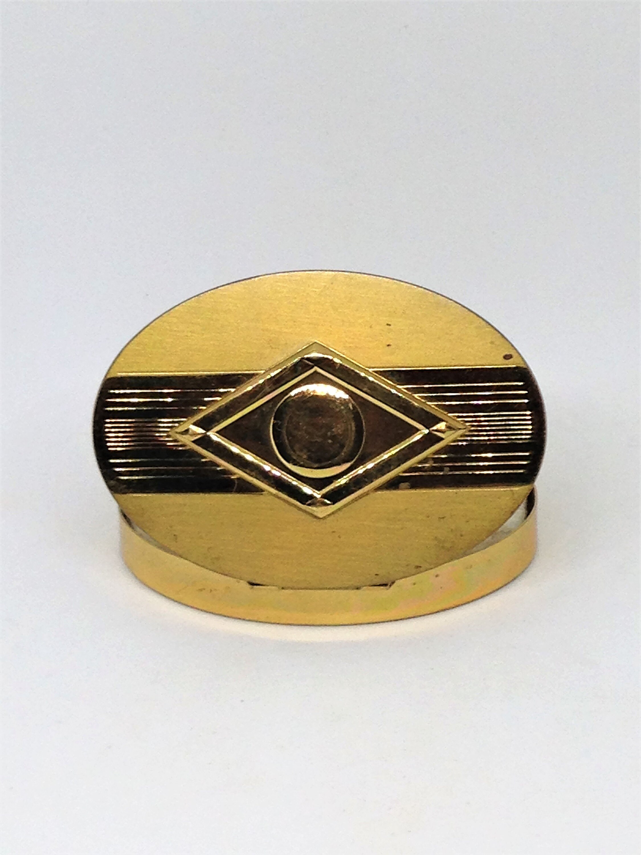 Vintage Richard Hudnut Gold Oval Powder Compact: Mid-century