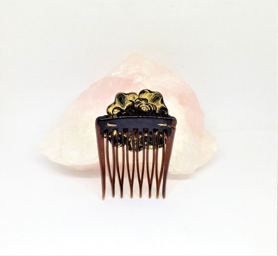 Vintage Hair Comb, Brass Rose Hair Comb, Bun Comb… - image 6