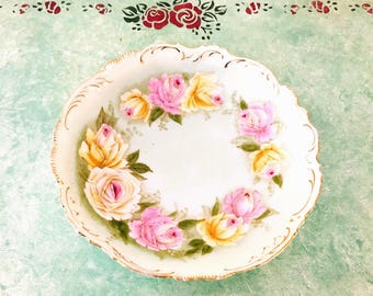 Vintage Germany Hand Painted Rose Porcelain Bowl