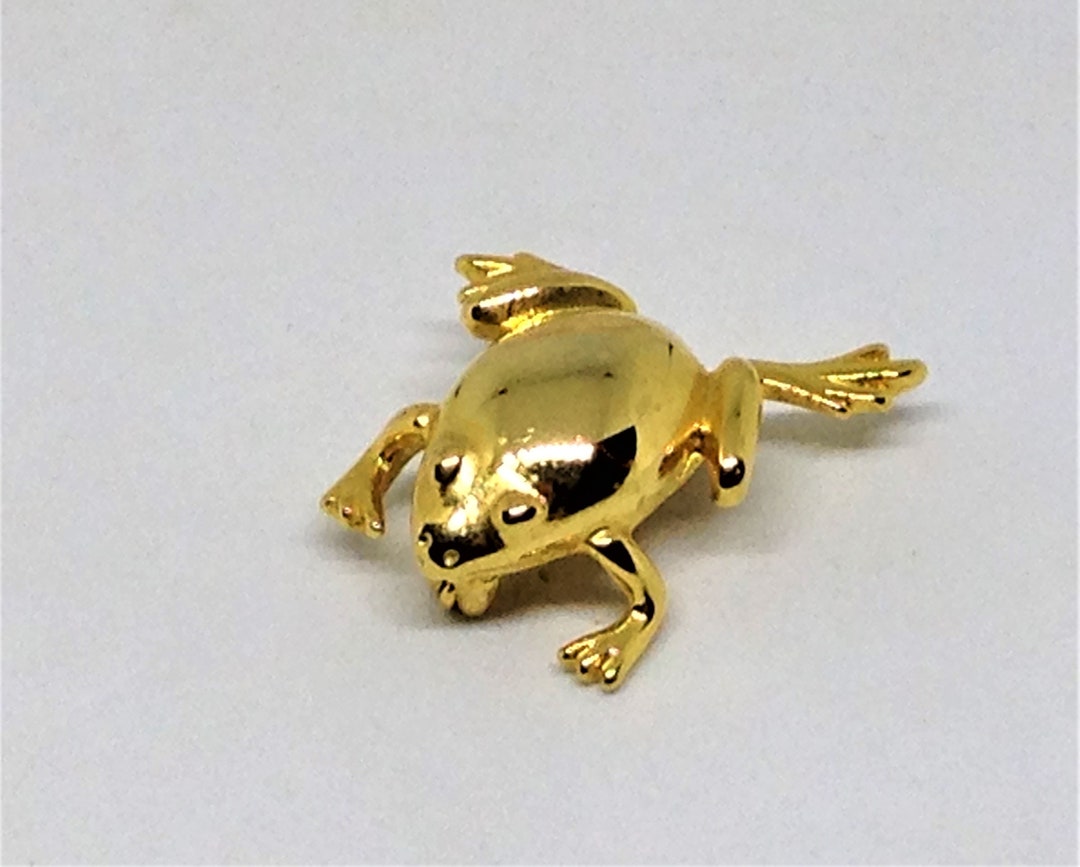 Vintage Frog Brooch, Gold Frog Pin, Goldtone Frog Pin, Frog Hat Pin, Frog Sweater Pin, Frog