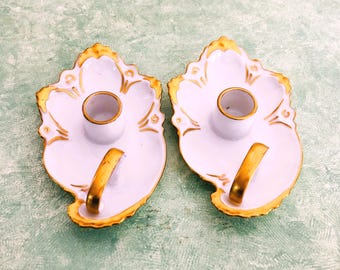 Candelabros vintage de oro blanco, 2 piezas, firmados por Elsie Hodgson Accents.