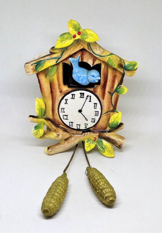 Kitschy Kitchen Clock Coo Coo Clock Planter Blue Bird Clock Etsy