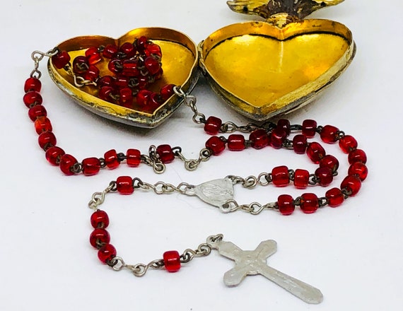 Vintage Sacred Heart, Sacred Heart Locket, Rosary… - image 2