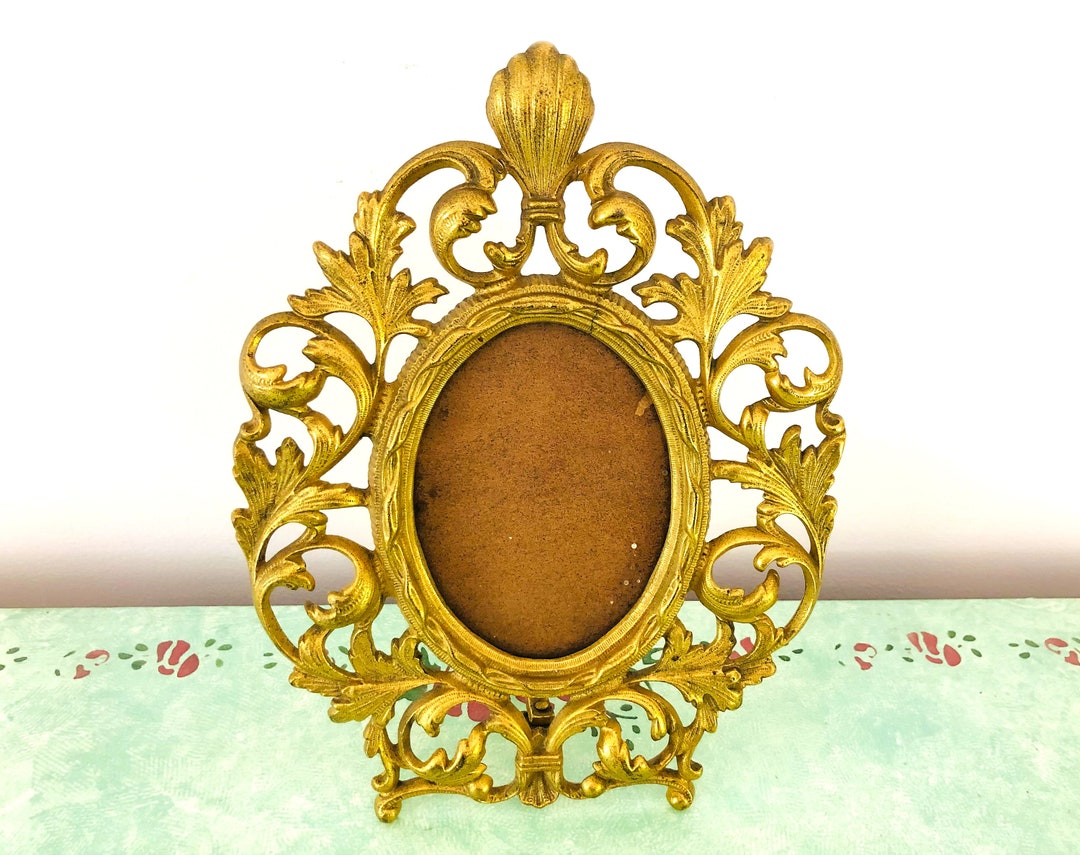 Vintage Gold Frame, Ornate Metal Frame, Cast Metal Frame, Tabletop