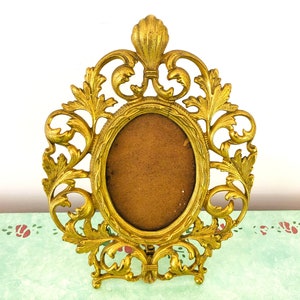 Vintage Gold Frame, Ornate Metal Frame, Cast Metal Frame, Tabletop Frame, Scroll Leaf Frame, Gold Frame for Mirror, Acanthus Leaf Design