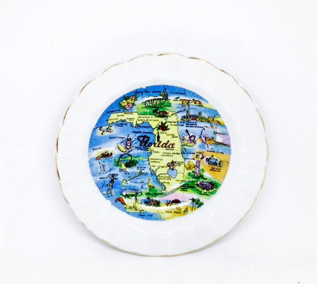 Vintage Florida Souvenir, Florida Decor, Florida Map, Florida Ring Dish, Florida Collectible