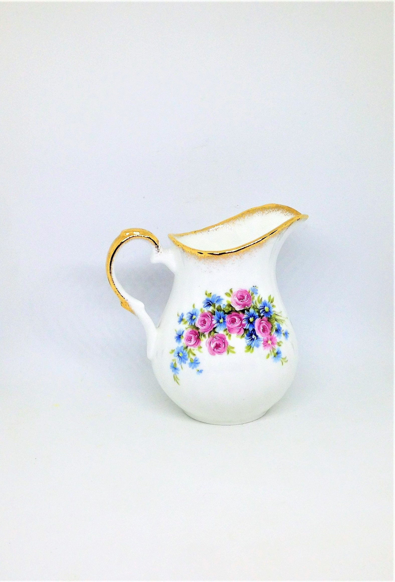 Vintage Creamer Pink Rose Pitcher Elizabethan China Pink Blue Creamer Easter Table Decor Tea Party Decor Pink Rose Creamer