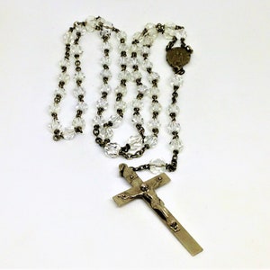 Vintage Rosary, Glass Rosary, Clear Glass Rosary, Sacred Heart Rosary, Glass Bead Rosary, Prayer Beads, Church Beads