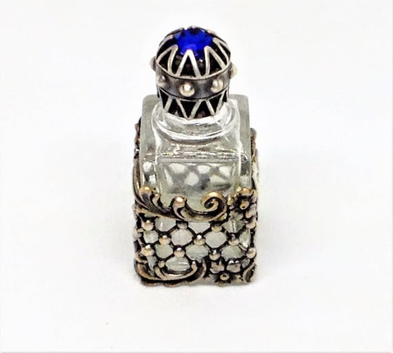 Antique Perfume, Mini French Perfume Bottle, Meta… - image 1