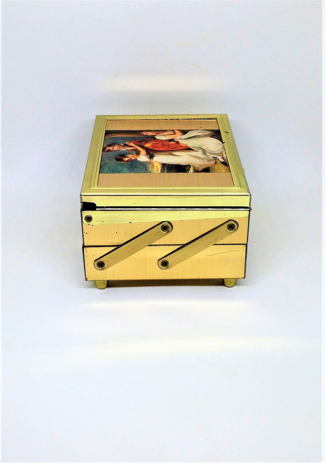 Vintage Jewelry Box Victorian Scene Box Gold Metal Jewel Etsy