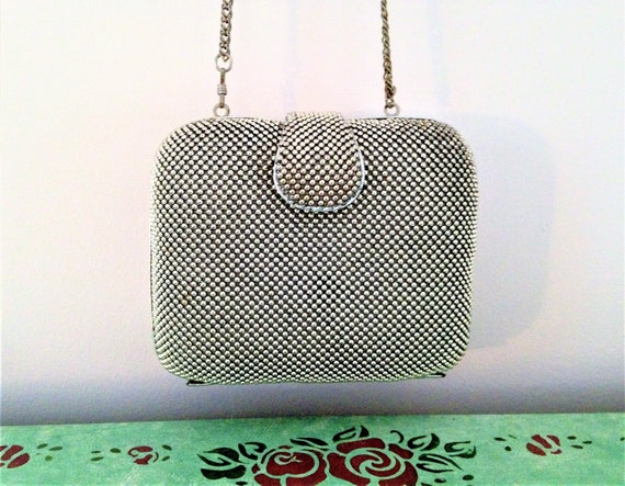 Vintage Whiting Davis, Beaded Mesh Handbag, Silve… - image 6