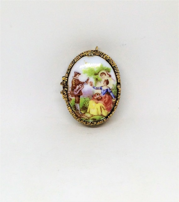 Victorian Cabochon, Victorian Couple Pendant, Vic… - image 1