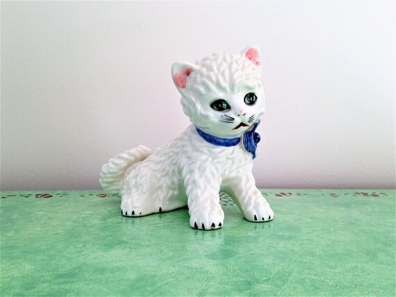 ヴィンテージ陶器猫の置物：白いペルシャ猫の像 - Etsy 日本