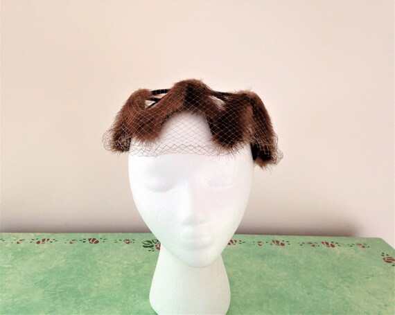 Vintage Mink Fur Fascinator: Velvet Bow Headband, Costume  display picture 1
