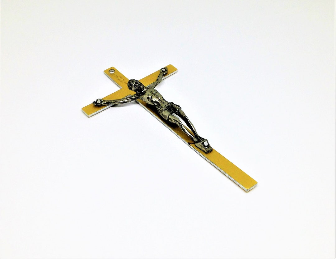Crucifix Français vintage - Croix religieuse en bois et en métal