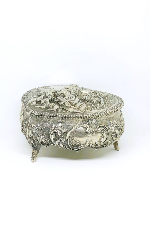 Vintage Metal Trinket Box, Metal Jewelry Box, Keepsak… Gem