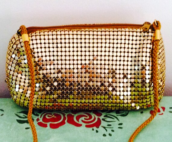 Vintage Mesh Handbag, Gold Metal Mesh Purse, Gold… - image 4