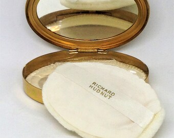 Vintage Richard Hudnut Gold Oval Powder Compact: Mid-century