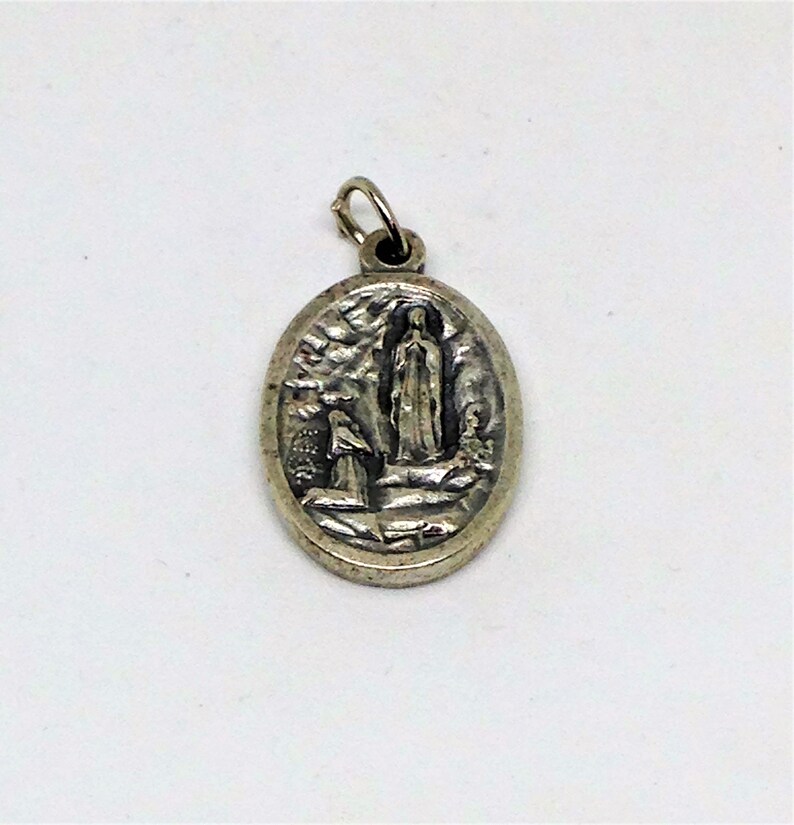 Our Lady of Lourdes Medal With St Bernadette at the Grotto. | Etsy