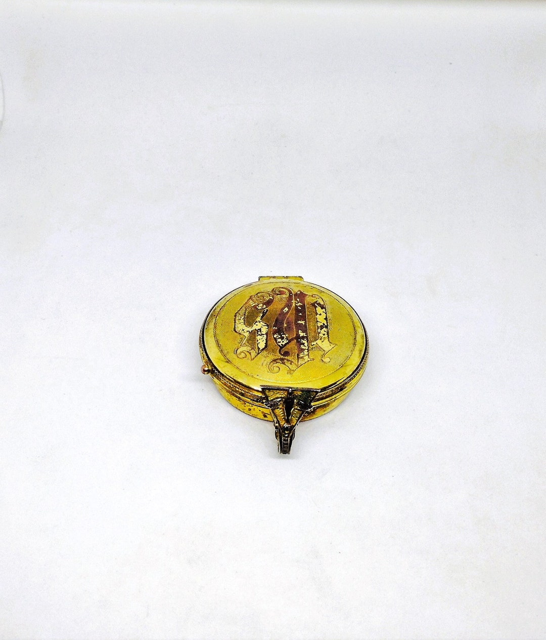 Vintage Pill Box, Gold Compact, Compact Ash Tray, Monogrammed Pill Box