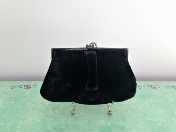 Antique Black Velvet Clutch, Handle Clutch, Black… - image 2