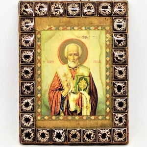 Vintage Saint Art: Handmade Tile Frame, Religious Wall Decor