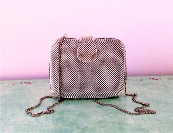 Vintage Whiting Davis, Beaded Mesh Handbag, Silve… - image 4