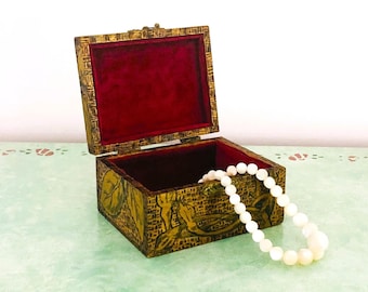 Vintage Pyrography Wood Box: Flemish Floral Art Nouveau Jewel Box