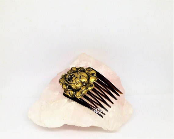 Vintage Hair Comb, Brass Rose Hair Comb, Bun Comb… - image 4