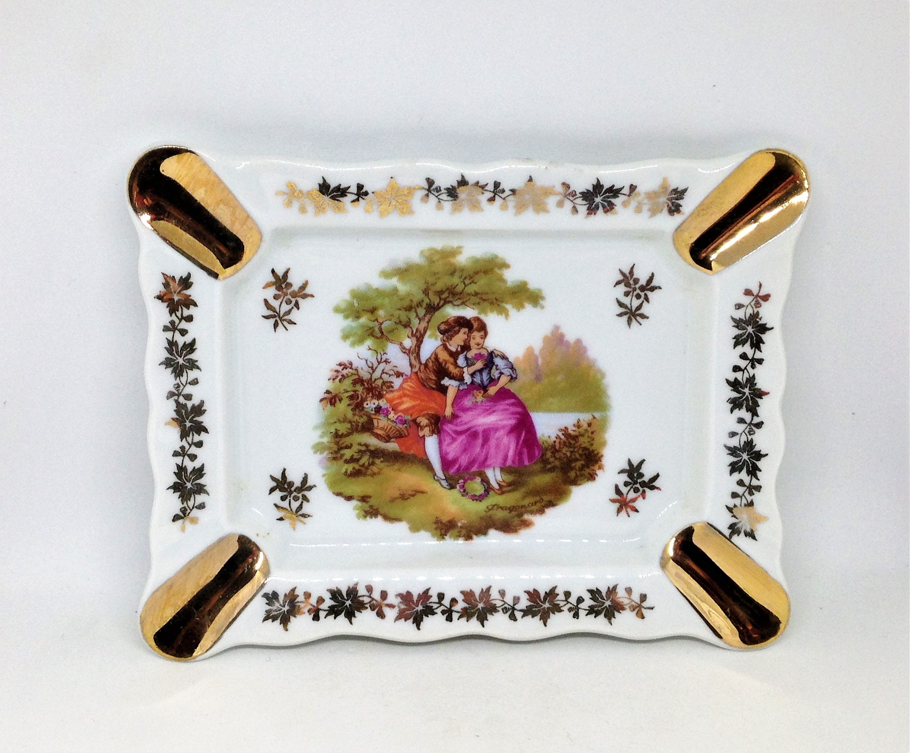 Vintage Limoges Ashtray About Love with Gold Trim Aimer