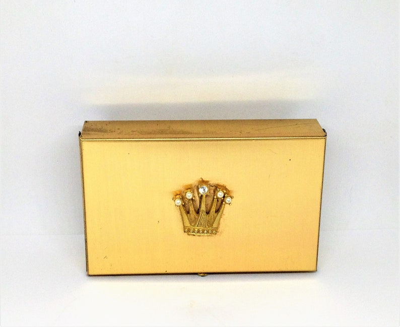Vintage Jewelry Box Gold Metal Jewel Box Pearl Crown Jewel Etsy