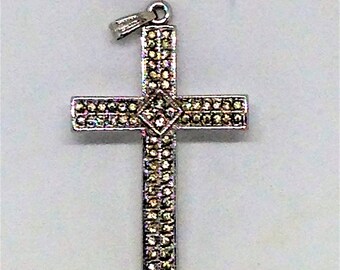 Vintage Sterling Silver Rhinestone Cross Pendant