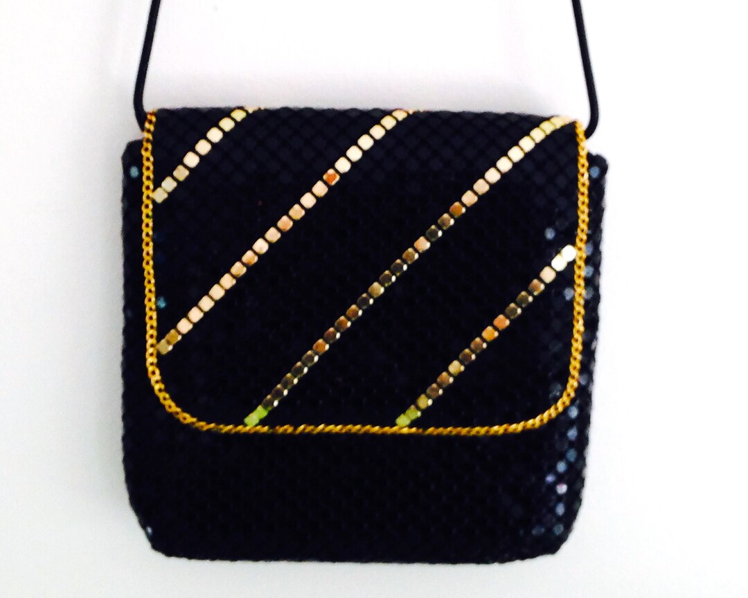 Vintage Handbag Black Gold Mesh Black Mesh Handbag Shoulder Etsy