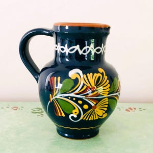 Vintage Talavera, Talavera Pitcher, Navy Floral Talavera, Small Pitcher, Creamer, Mexican Pottery, Mexican folk Art, Mexican Pitcher