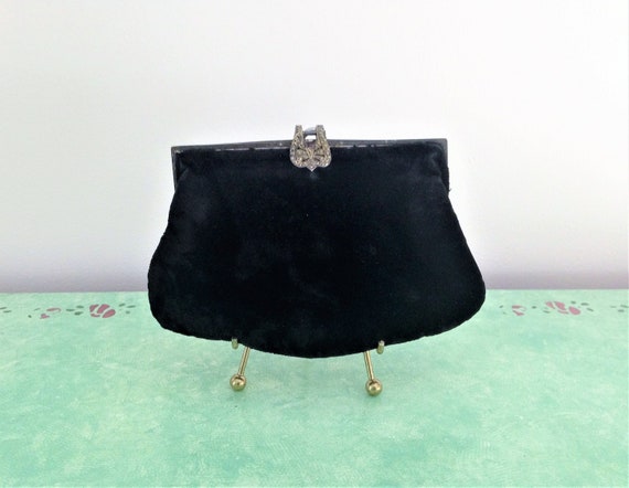 Antique Black Velvet Clutch, Handle Clutch, Black… - image 1