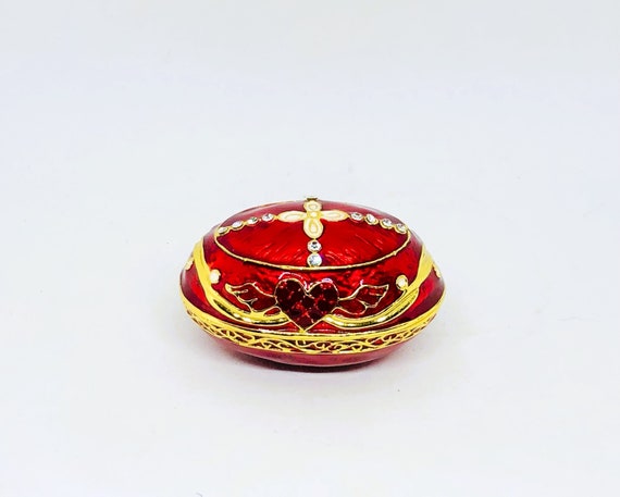 Vintage Enamel Egg, Egg Box, Red Enamel Egg, Reli… - image 1