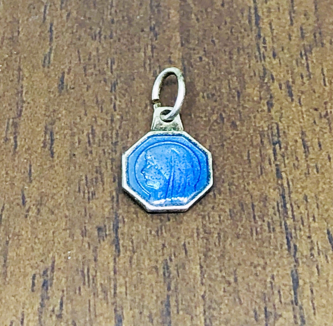 Vintage Blue Enamel Our Lady of Lourdes Medal - Catholic Silver Plate ...