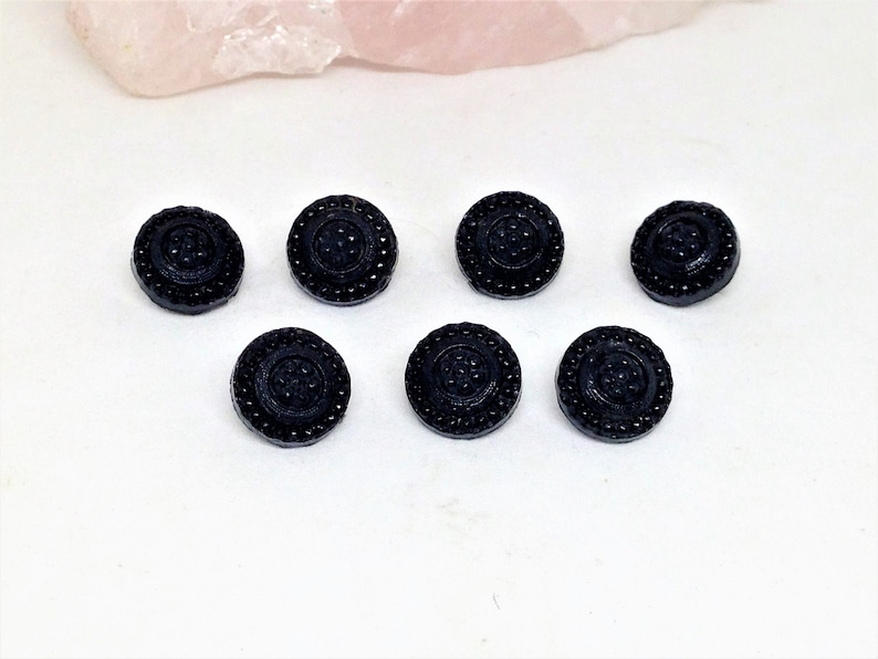 7 Black Buttons Black Shank Buttons Raised Bead Buttons Jewelry Button Vintage Button Lot Black Buttons Ornamental Buttons