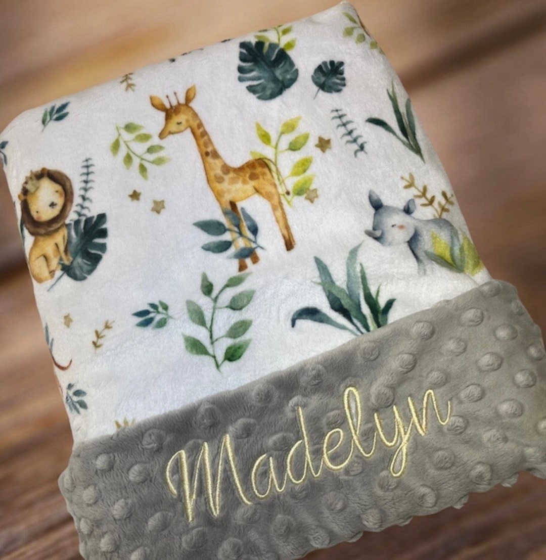 Personalized Baby Blanket Safari Themed Jungle Blanket Cozy Minky ...