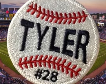 Baseball Patch, white baseball personalized with name and number Embroidered Patch, Iron On, Sew On, Perfect for Backpack, jacket or Hat